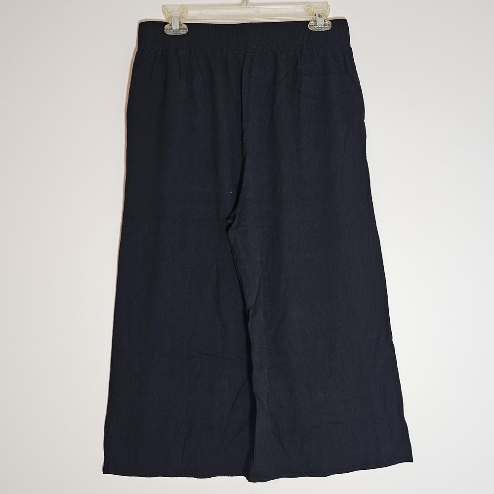 Anrabess Pants Womens Large Black Wide Leg Linen Blend Pull On Pockets Casual - Picture 6 of 14